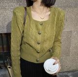 Women Knitted Cardigan Square Collar Spring and Autumn Sweater Loose Knitted Cardigan