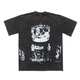 Hip-hop t shirts american high street napoleon letter carriage washed retro distressed loose short-sleeved t-shirt trendy t