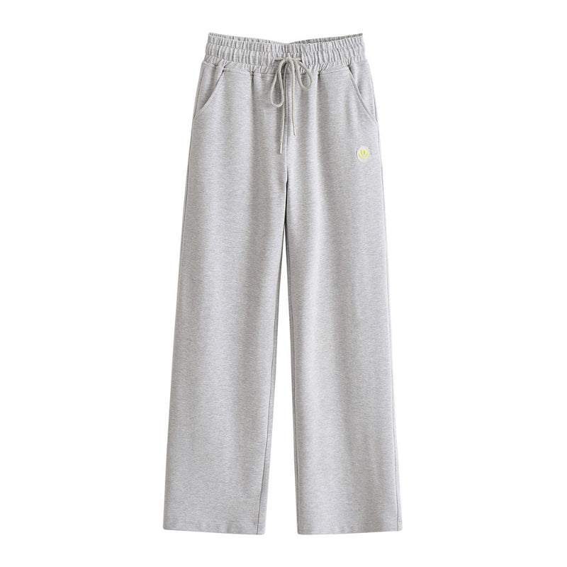 Women Sweatpants Gray Wide-Leg Pants Autumn Sports Casual Straight-Leg Sweatpants