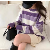 Women Knitwear Autumn and Winter Striped round Neck Sweater Loose Sweater
