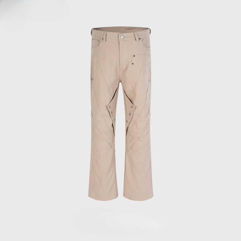 MIJKO Men Vintage Pants MIJKO Spliced trousers slightly wide foot button casual function