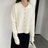 Women's Cardigan Sweater Knitted Polo Shirt Women's Long Sleeve Cardigan Top 8t8098