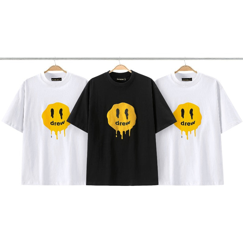 Drew house t shirt d@ew dissolving smiley face pattern round neck pullover short sleeves