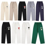 Ami aheoine heart embroidered straight-leg couple's sweatpants - drawstring elastic waist casual athletic pants