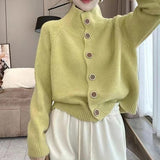 Women Knitwear Autumn and Winter Turtleneck Button Sweater Loose Knitted Cardigan