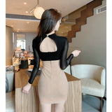 Women Maxi Dress Autumn Winter Sexy Hollow Sheath Long Sleeve Dress