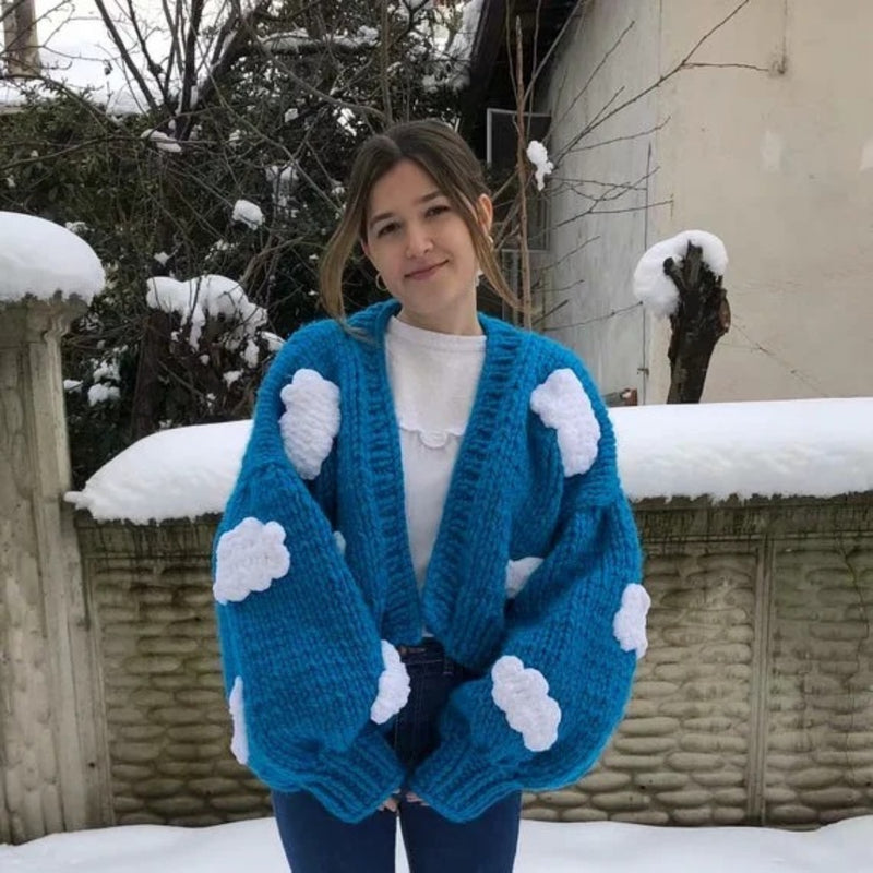 Women Sweater Knitwear Autumn and Winter Three-Dimensional Pattern Handmade Coat