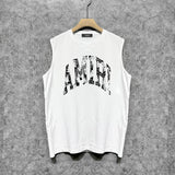 Amiri tank top with cracked curved letter cut outprinting