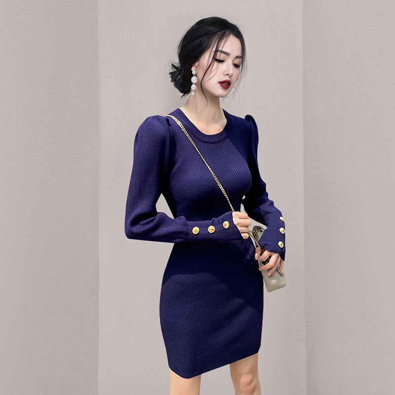 Women Maxi Dress Fall/Winter Puff Sleeve Dress