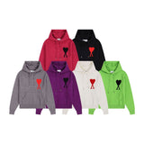Heavy weight! ami arauneif wool hooded sweatshirt heartembroidersweaterlong sleevessweatshirtloose