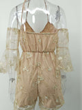 Women's Evening Gown Summer Sexy V-neck Gold Thread Embroidered One-Piece Shorts