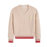 Ami araunriflovetopswool applique round neck pullover knitting shirt fall and winter couplelong sleeves