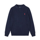 Rl ralph lauren pony warm women's autumn/winter cable knit polo collar sweater - wool blend, couple's casual loose knit top