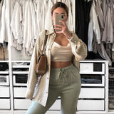 Women Jacket Autumn Woolen Shirt Coat Lapel Single Breasted Mid-Length Top