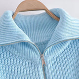 Women Sweater Knitwear Fall and Winter Lapels Zip Sweater Coat