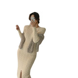 Women Maxi Dress Fall/Winter Long Sleeve Knitted Dress Slim Fit Backless Dress