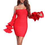 Women's Evening Dress Sexy Slim Flared Sleeve Bandage Sheath Slim Long Sleeve Dress