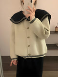 Women Knitwear Spring and Autumn Peter Pan Collar Sweater Loose Knitted Cardigan