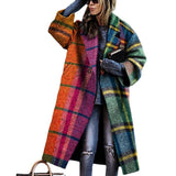 Women Trench Coat Autumn Long Sleeve Turn-down Collar Coat Printed Woolen plus Size Trench Coat