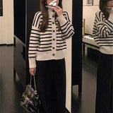 Women Knitted Cardigan Turtleneck Coat Autumn and Winter Striped Knitted Sweater