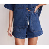 Women's pants: european and american cross-border spring/summer retro casual loose pocket short sleeve shirt & shorts denim set