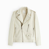 Men Motorcycle Jacket Autumn and Winter Imitation Leather Motorcycle Oblique Zipper Jacket Coat Leather Coat