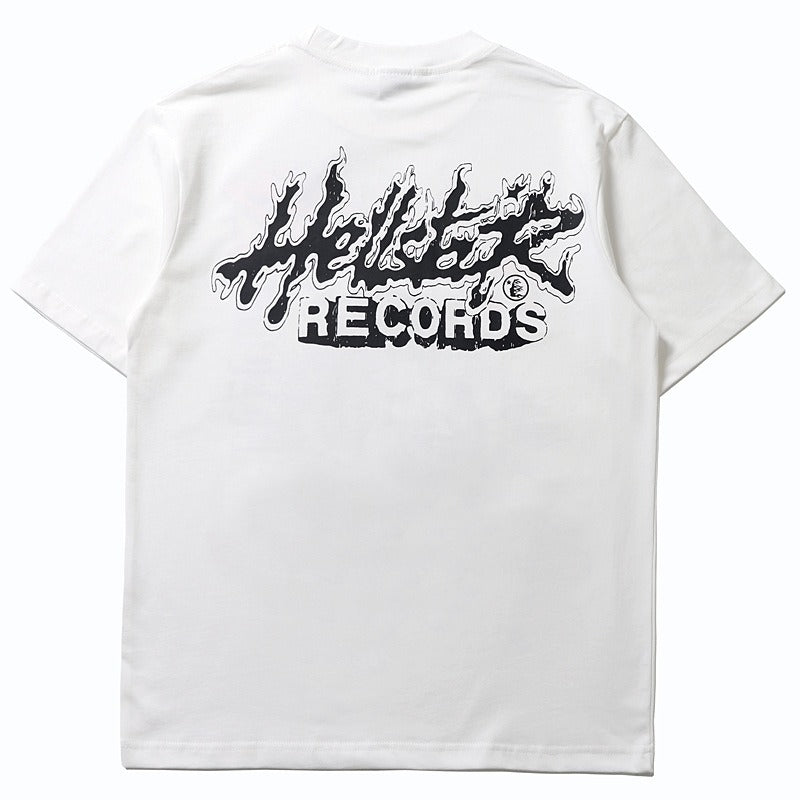 Hip-hop t-shirts: trendy american flame boy portrait print short-sleeve couple's fashion loose-fit tee