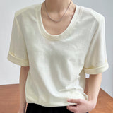 Women T Shirt U Collar Short Sleeve T-shirt Loose Sleeve T-shirt