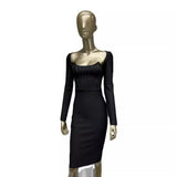 Women Dresses Long Sleeve Bandage Dress Square Collar Dress (Ont0408)