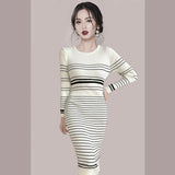 Women Maxi Dress Autumn and Winter round Neck Vintage Sexy Tight Hip Knitwear Dress