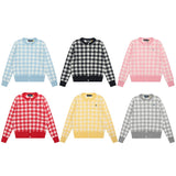 Rl ralph pony fall and winter chess white grids woolen sweater knitting round neck cardigan women's classysweet socialite casualoutwear