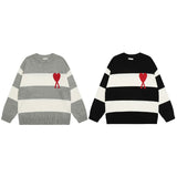 Ami araunrifstripessweaterlovefall and winter jacquard round neck knitting shirtloose woolen sweater couple