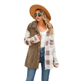 Women Trench Coat Autumn and Winter Leisure Long Sleeve Lapel Color-Contrast Check Single-Breasted Knitted Jacket