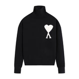 Ami high neck heart jacquard pullover sweater wool couple knitwear autumn winter long sleeve loose fit