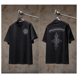 Ch hip-hop t shirts ch crow couple style front and rear horseshoe embroider hot diamond t-shirt short-sleeved casualtrendyeasiest for matchamerican style