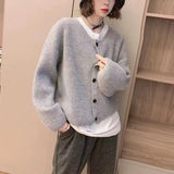 Women Knitted Cardigan Sweater Coat Autumn and Winter Loose round Neck Knitted Cardigan