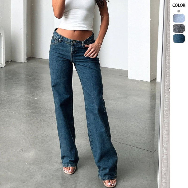 Women's pants: cross-border e-commerce hot seller - european & american style low-rise denim jeans, fashionable retro straight-leg, loose fit denim trousers for women