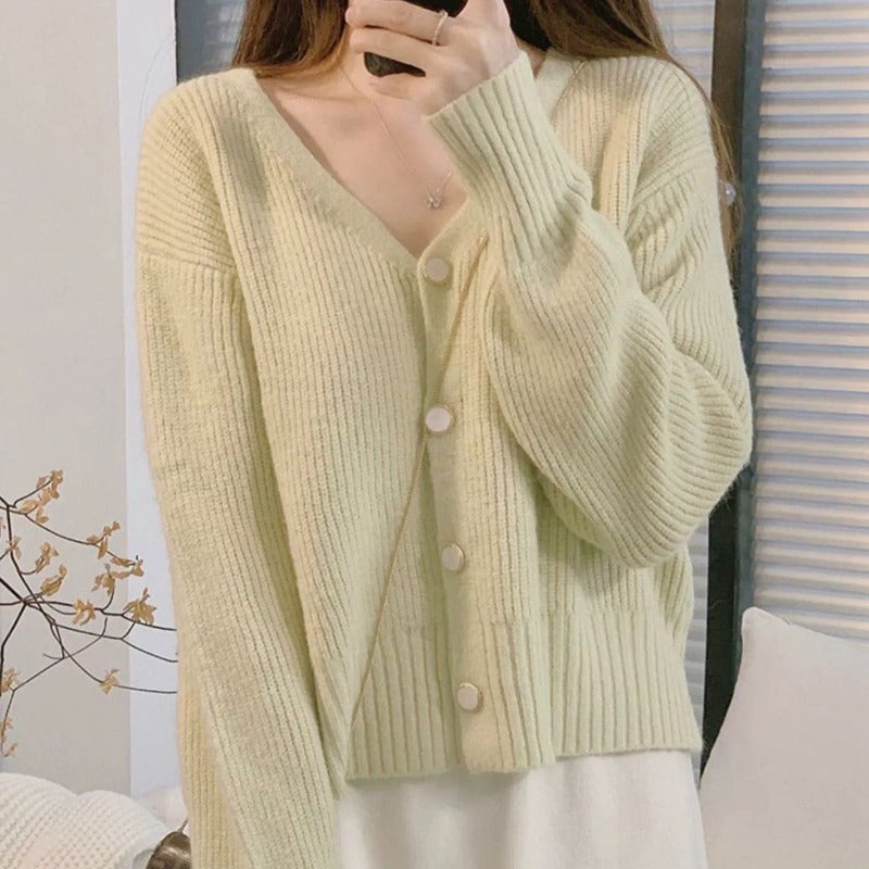Women Knitwear Autumn and Winter V-neck Sweater Loose Knitted Cardigan