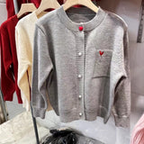 Women Knitted Cardigan Spring Cardigan Coat round Neck Love Embroidered Knitwear Top