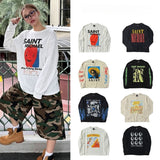 Saint xxx sbt american retro distressed vintagelong sleeves high street casualloose t-shirt