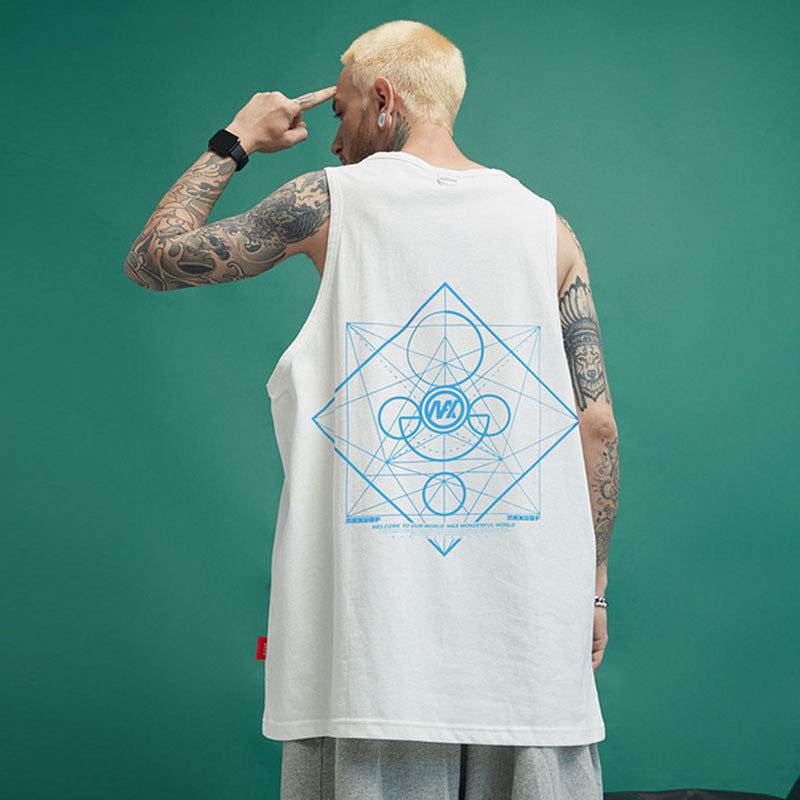 Men Vest Vintage Letter Print Sleeveless Vest Men