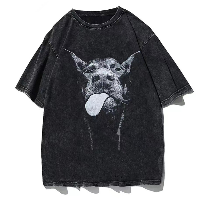 Summer washed old t-shirt printed short-sleeved men's t-shirt