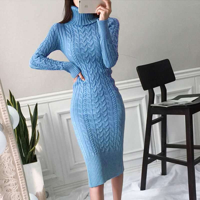 Women Maxi Dress Autumn Winter Sexy Slim Fit Hip Knitwear Dress