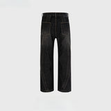 MIJKO Men's Vintage Pants MIJKO Splicing Pants Men's and Women's Waist Straight Jeans