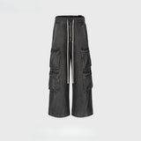MIJKO Men's Vintage Pants MIJKO Men's and Women's Trousers Washed Wide Leg Color-Changing Jeans