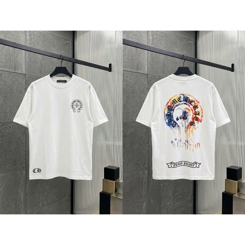 Ch hip-hop t shirts ch short-sleeved destruction horseshoe sanskrit printingloosecasualpure cotton american heavy weight short-sleeved high street