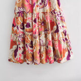 Women Dresses Summer V-neck Printed Dress Hollow-out Dress (Xds0414)