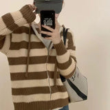 Women Knitwear Autumn and Winter Striped Hooded Sweater Coat Knitted Cardigan