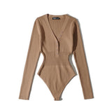 Women Sweater Knitwear Autumn and Winter Knitting Bottoming Shirt Sexy Tight Long Sleeve V-neck Jumpsuit