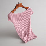 Women Knitted T-shirt Summer Short Sleeve Knitted T-shirt
